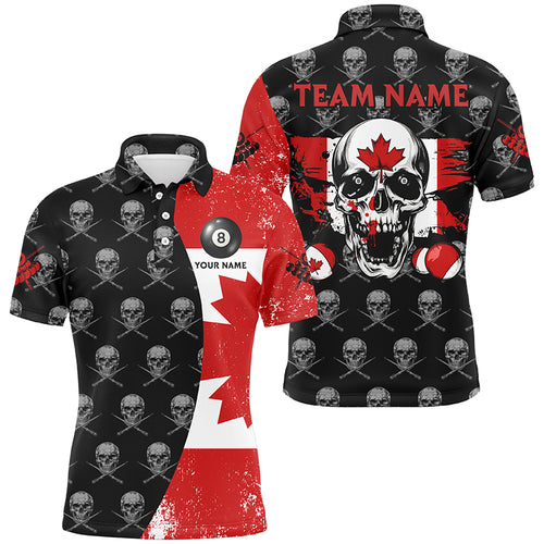 Grunge Canada Flag Custom Skull Pattern Billiard Shirts For Men, Patriotic Unique Billiard Jerseys TDM2086