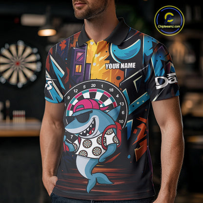Funny Shark Colorful Graffiti Style Custom Dart Shirts For Men, Dart Team Jersey Best Darts Outfit TDM4423