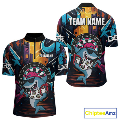 Funny Shark Colorful Graffiti Style Custom Dart Shirts For Men, Dart Team Jersey Best Darts Outfit TDM4423