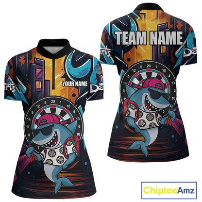 Funny Shark Colorful Graffiti Style Custom Dart Shirts For Women, Dart Team Jersey Best Darts Outfit TDM4423
