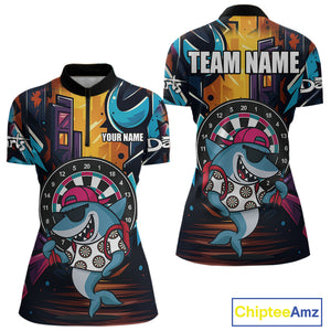 Funny Shark Colorful Graffiti Style Custom Dart Shirts For Women, Dart Team Jersey Best Darts Outfit TDM4423