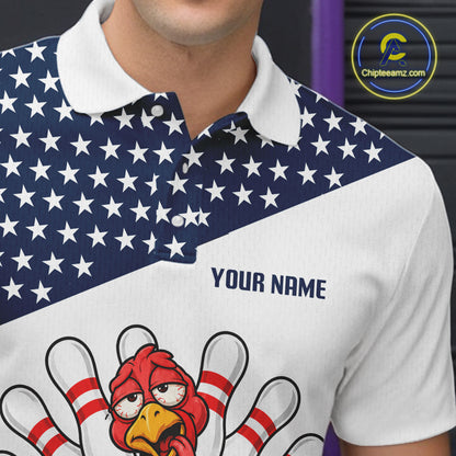 American Flag Funny Drunk Turkey Beer Bowling Shirts For Men Custom Thanksgiving Bowling Jersey TDM7327