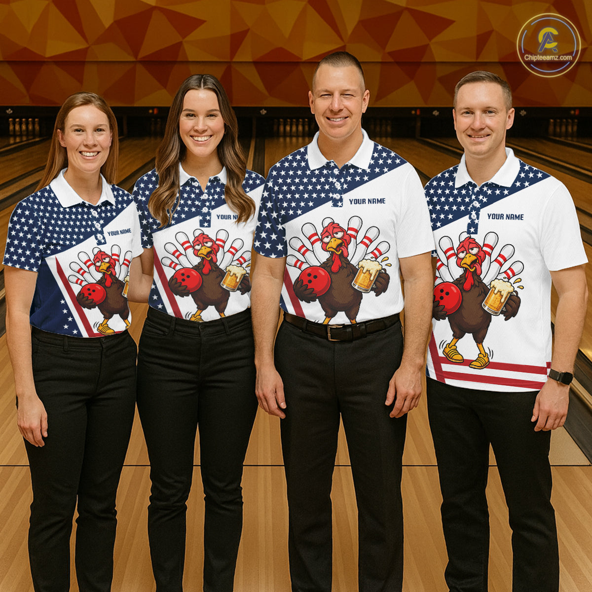 American Flag Funny Drunk Turkey Beer Bowling Shirts For Women Custom Thanksgiving Bowling Jersey TDM7327