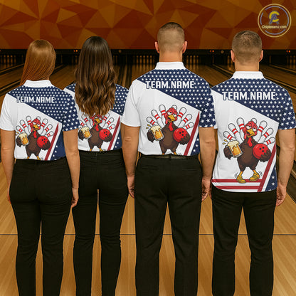 American Flag Funny Drunk Turkey Beer Bowling Shirts For Women Custom Thanksgiving Bowling Jersey TDM7327