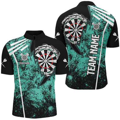 Personalized Grunge Men Darts Polo & Quarter Zip Shirts Custom Retro Darts Team Jerseys | Turquoise TDM2566