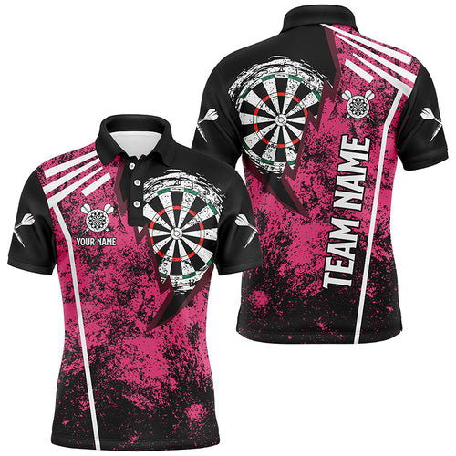 Personalized Grunge Men Darts Polo & Quarter Zip Shirts Custom Retro Darts Team Jerseys | Pink TDM2567