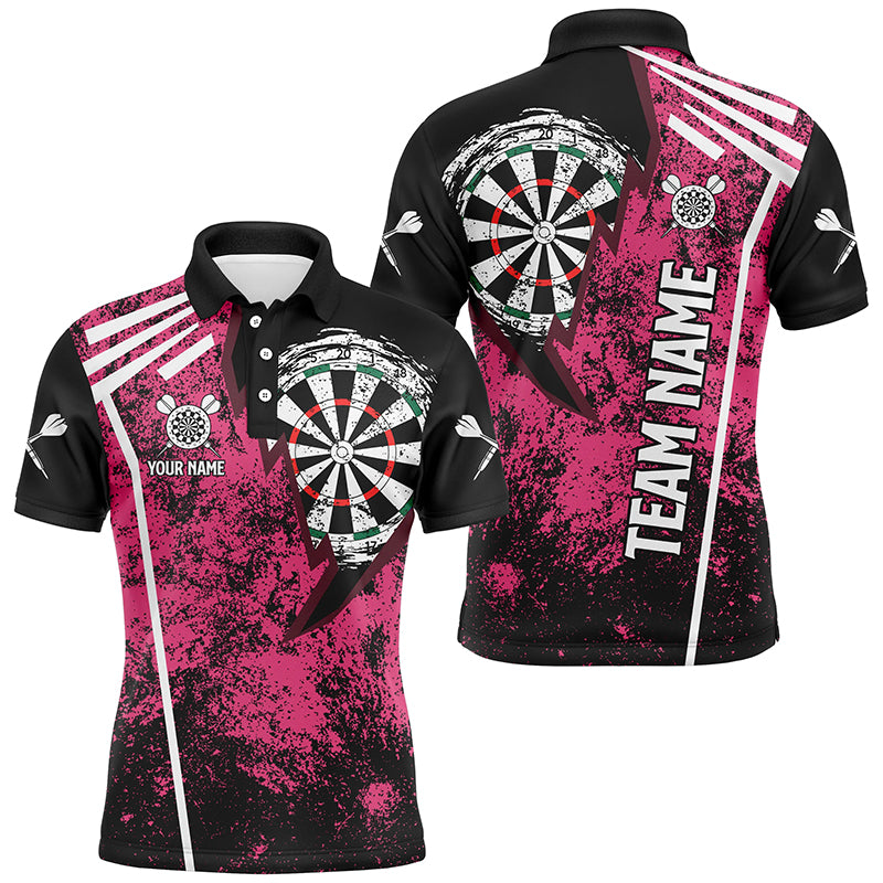 Personalized Grunge Men Darts Polo & Quarter Zip Shirts Custom Retro Darts Team Jerseys | Pink TDM2567