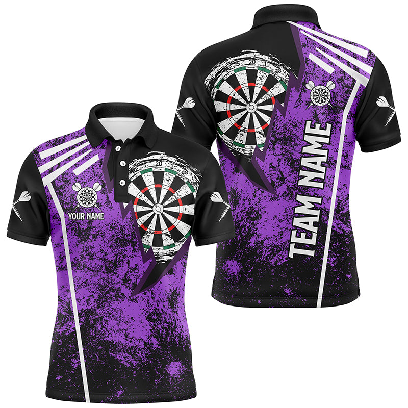 Personalized Grunge Men Darts Polo & Quarter Zip Shirts Custom Retro Darts Team Jerseys | Purple TDM2568