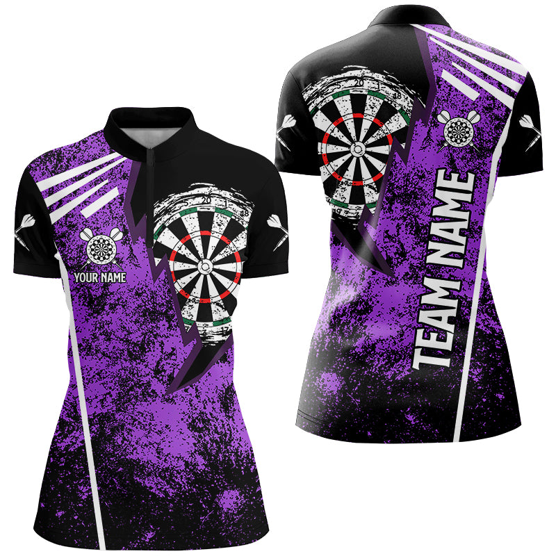 Personalized Grunge Women Darts Polo & Quarter Zip Shirts Custom Retro Darts Team Jerseys | Purple TDM2568