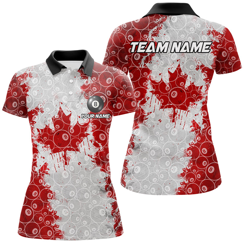 Personalized Canadian Leaf 8 Ball Pattern Women Billiard Shirts, Patriotic Canada Billiard Jerseys TDM2569