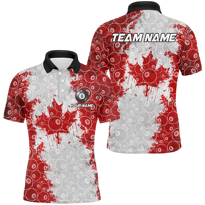 Personalized Canadian Leaf 8 Ball Pattern Men Billiard Shirts, Patriotic Canada Billiard Jerseys TDM2569