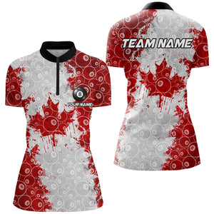 Personalized Canadian Leaf 8 Ball Pattern Women Billiard Shirts, Patriotic Canada Billiard Jerseys TDM2569