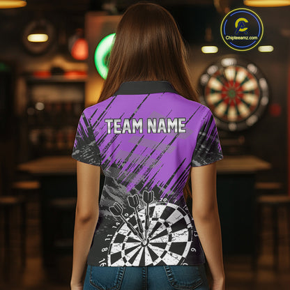 Purple Grunge Darts Shirts For Women Custom Darts Jerseys With Pocket Option TDM4856