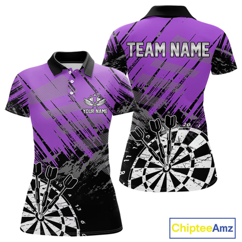 Purple Grunge Darts Shirts For Women Custom Darts Jerseys With Pocket Option TDM4856
