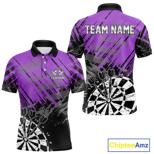 Purple Grunge Darts Shirts For Men Custom Darts Jerseys With Pocket Option TDM4856