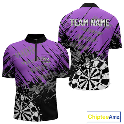 Purple Grunge Darts Shirts For Men Custom Darts Jerseys With Pocket Option TDM4856