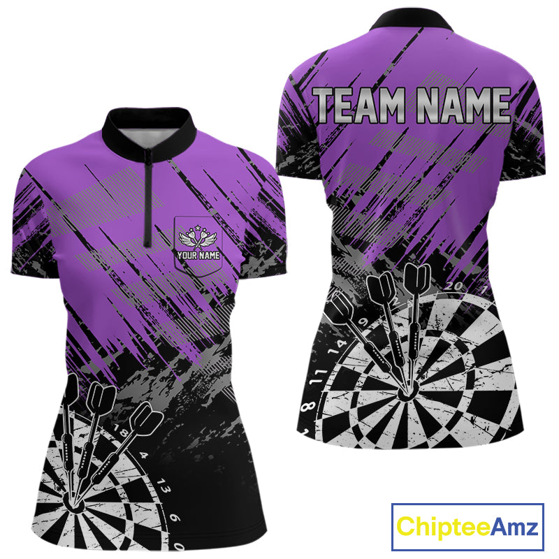 Purple Grunge Darts Shirts For Women Custom Darts Jerseys With Pocket Option TDM4856