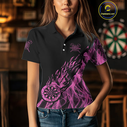 Black And Pink Flame Fire Darts Polo & Quarter Zip Custom Dart Shirt For Women Dart Jerseys TDM4858