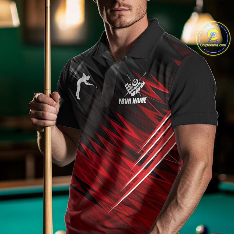Black And Red 8 Ball Billiard Pool Shirts For Men Custom Billiard League Shirts, Pool Team Jersey TDM7635