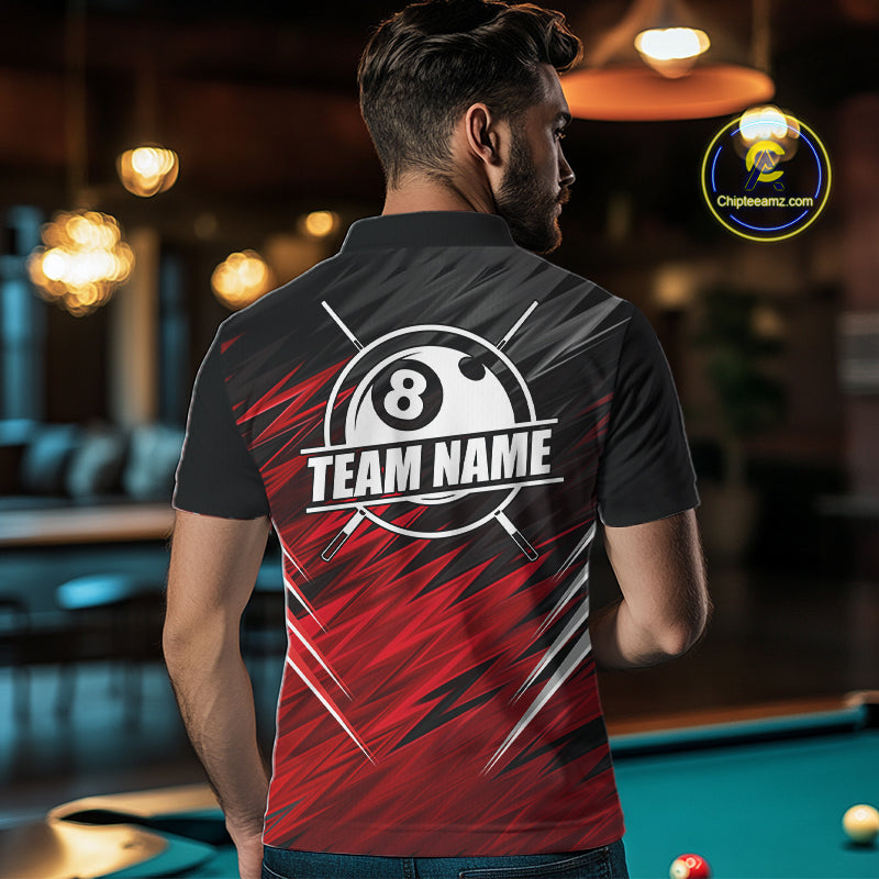 Black And Red 8 Ball Billiard Pool Shirts For Men Custom Billiard League Shirts, Pool Team Jersey TDM7635