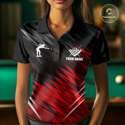 Black And Red 8 Ball Billiard Pool Shirts For Women Custom Billiard League Shirts, Pool Team Jersey TDM7635