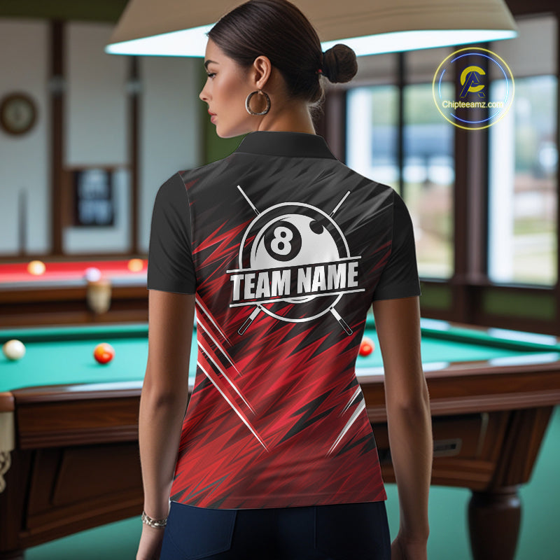 Black And Red 8 Ball Billiard Pool Shirts For Women Custom Billiard League Shirts, Pool Team Jersey TDM7635