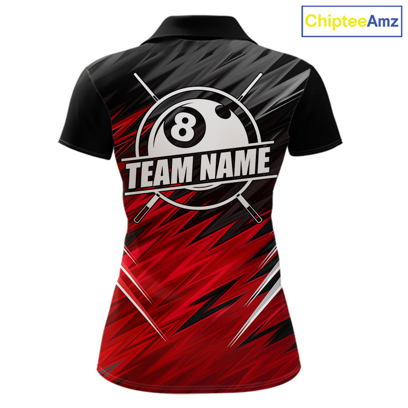 Black And Red 8 Ball Billiard Pool Shirts For Women Custom Billiard League Shirts, Pool Team Jersey TDM7635