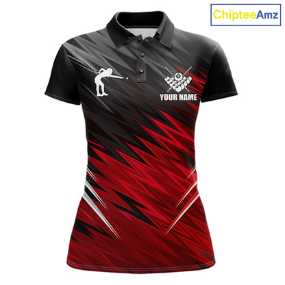 Black And Red 8 Ball Billiard Pool Shirts For Women Custom Billiard League Shirts, Pool Team Jersey TDM7635