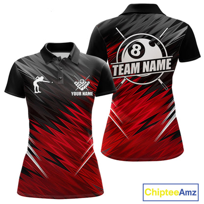 Black And Red 8 Ball Billiard Pool Shirts For Women Custom Billiard League Shirts, Pool Team Jersey TDM7635