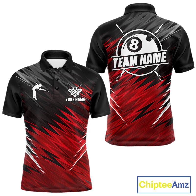 Black And Red 8 Ball Billiard Pool Shirts For Men Custom Billiard League Shirts, Pool Team Jersey TDM7635