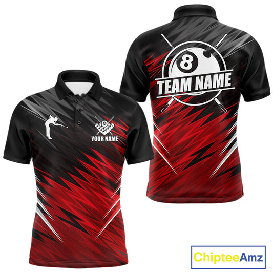Black And Red 8 Ball Billiard Pool Shirts For Men Custom Billiard League Shirts, Pool Team Jersey TDM7635