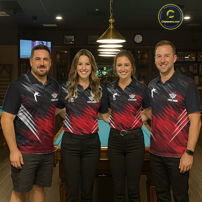 Black And Red 8 Ball Billiard Pool Shirts For Men Custom Billiard League Shirts, Pool Team Jersey TDM7635