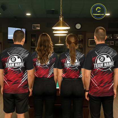 Black And Red 8 Ball Billiard Pool Shirts For Men Custom Billiard League Shirts, Pool Team Jersey TDM7635