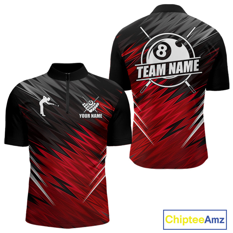Black And Red 8 Ball Billiard Pool Shirts For Men Custom Billiard League Shirts, Pool Team Jersey TDM7635