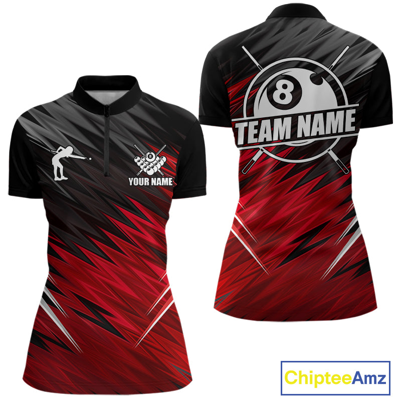 Black And Red 8 Ball Billiard Pool Shirts For Women Custom Billiard League Shirts, Pool Team Jersey TDM7635