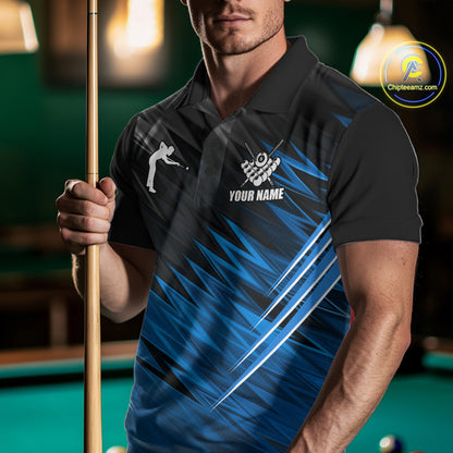 Black And Blue 8 Ball Billiard Pool Shirts For Men Custom Billiard League Shirts, Pool Team Jersey TDM7636