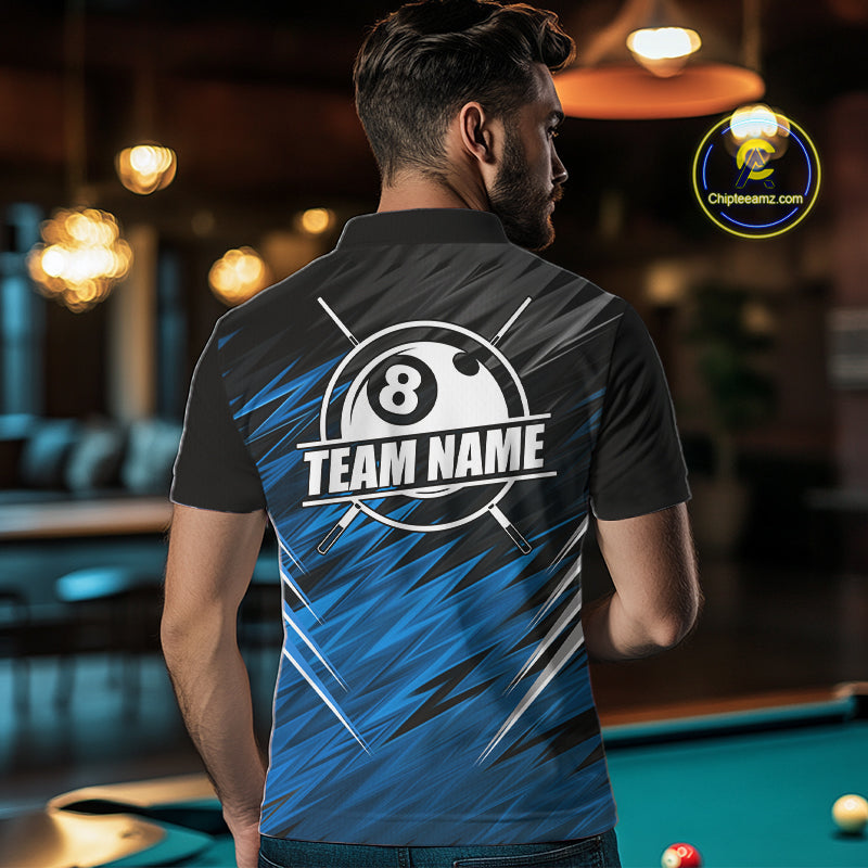 Black And Blue 8 Ball Billiard Pool Shirts For Men Custom Billiard League Shirts, Pool Team Jersey TDM7636