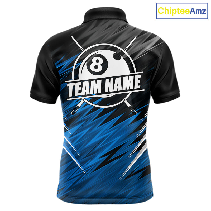 Black And Blue 8 Ball Billiard Pool Shirts For Men Custom Billiard League Shirts, Pool Team Jersey TDM7636