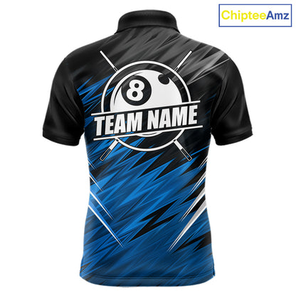 Black And Blue 8 Ball Billiard Pool Shirts For Men Custom Billiard League Shirts, Pool Team Jersey TDM7636