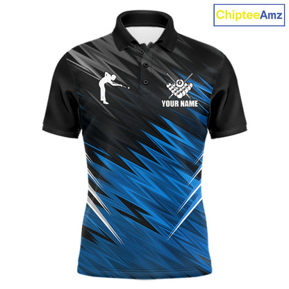Black And Blue 8 Ball Billiard Pool Shirts For Men Custom Billiard League Shirts, Pool Team Jersey TDM7636