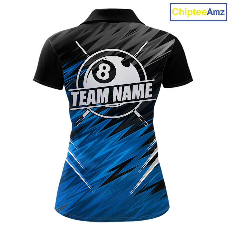 Black And Blue 8 Ball Billiard Pool Shirts For Women Custom Billiard League Shirts, Pool Team Jersey TDM7636