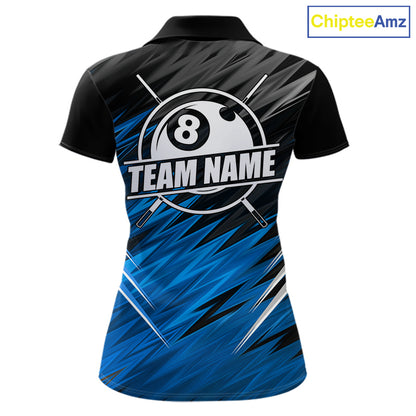 Black And Blue 8 Ball Billiard Pool Shirts For Women Custom Billiard League Shirts, Pool Team Jersey TDM7636