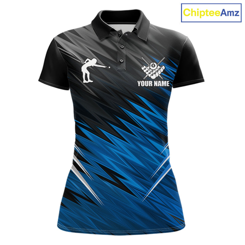 Black And Blue 8 Ball Billiard Pool Shirts For Women Custom Billiard League Shirts, Pool Team Jersey TDM7636