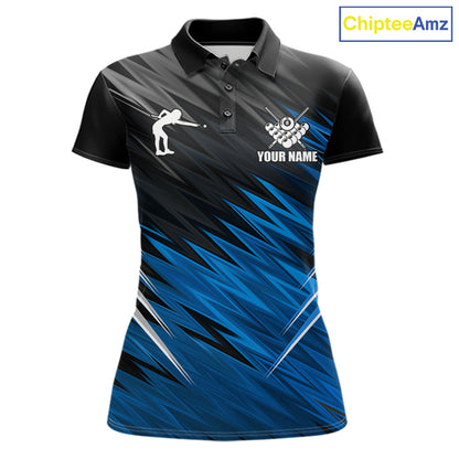 Black And Blue 8 Ball Billiard Pool Shirts For Women Custom Billiard League Shirts, Pool Team Jersey TDM7636