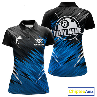 Black And Blue 8 Ball Billiard Pool Shirts For Women Custom Billiard League Shirts, Pool Team Jersey TDM7636
