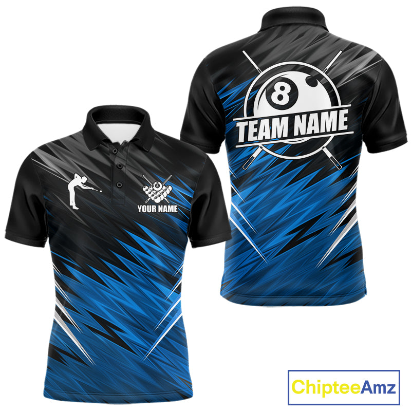 Black And Blue 8 Ball Billiard Pool Shirts For Men Custom Billiard League Shirts, Pool Team Jersey TDM7636