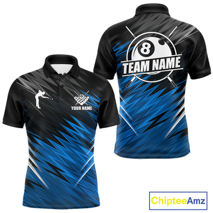 Black And Blue 8 Ball Billiard Pool Shirts For Men Custom Billiard League Shirts, Pool Team Jersey TDM7636