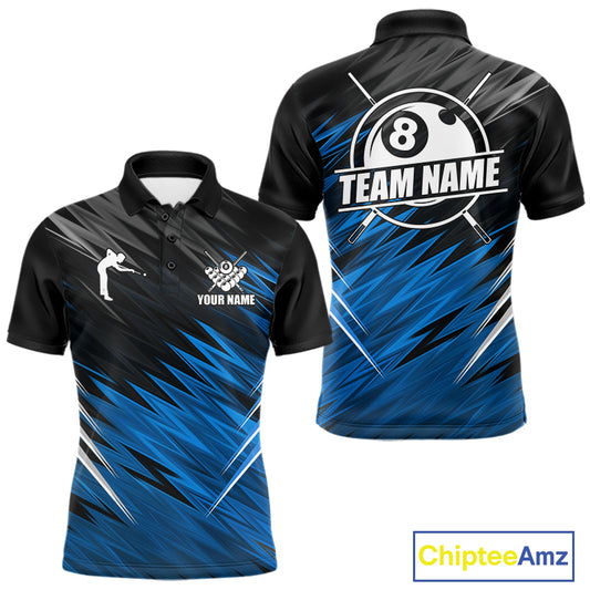 Black And Blue 8 Ball Billiard Pool Shirts For Men Custom Billiard League Shirts, Pool Team Jersey TDM7636