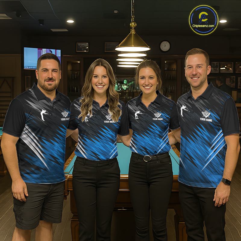 Black And Blue 8 Ball Billiard Pool Shirts For Women Custom Billiard League Shirts, Pool Team Jersey TDM7636