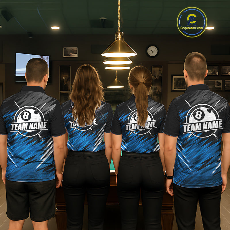 Black And Blue 8 Ball Billiard Pool Shirts For Women Custom Billiard League Shirts, Pool Team Jersey TDM7636